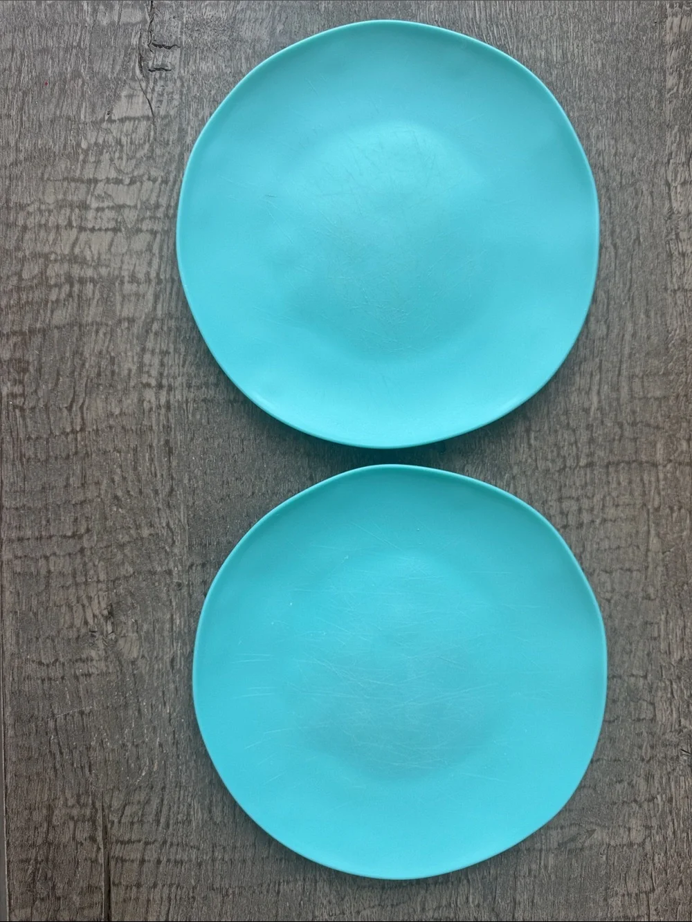 Set of 4 Colorful Heavy Duty Plastic Plates - Teal & Navy 10.5” round